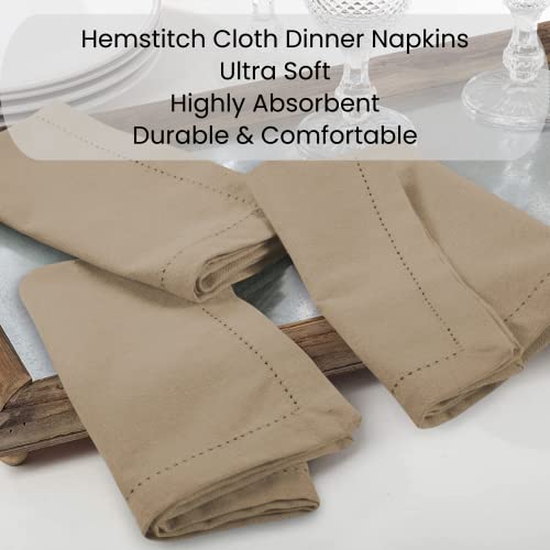 Dine N Decor Set Of 12 Hemstitch Cloth Dinner Napkins 100% Cotton - Soft Durable Washable - Ideal For Events Weddings Holidays - Perfect Everyday Use Table Linen Cloth Napkins 18X18 Beige #TOP3