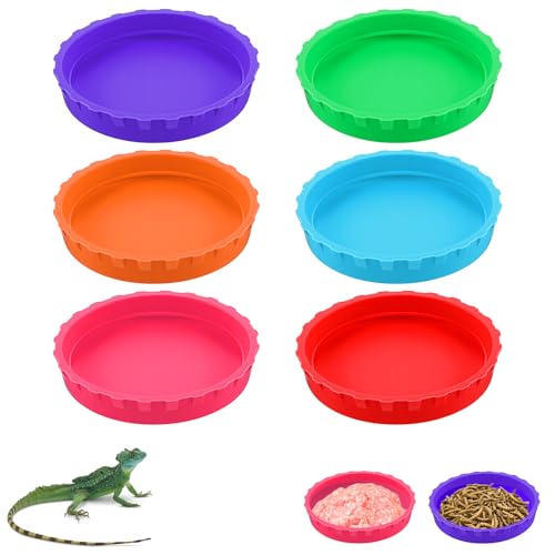 Guduling 6 Pcs Crested Gecko Food Dish,Silicone Crested Gecko Food and Water Bowl,Reptile Feeding Cups for Geckos,Isopods,Lizards,Tarantula,Small Pets,Easy Clean & 6 Colors