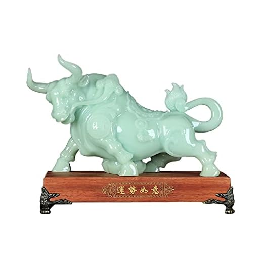 Figura Decorativa Decoración del buey del zodiaco Escultura china de Feng Shui Estantería de oficina en casa Decoración de escritorio Modelo animal de jade de hielo azul Regalo de decoración del zodia