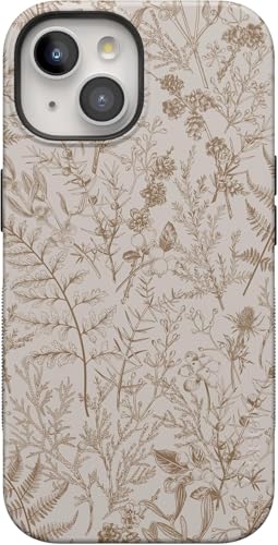 Casely iPhone 15 Case | Beige Garden | Neutral Floral | Bold Protective Design | Compatible with MagSafe