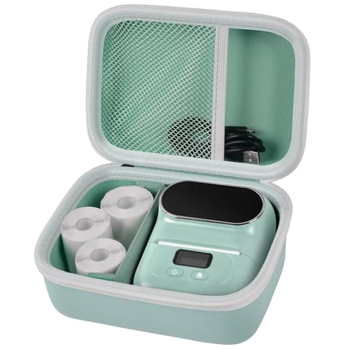 Image of Boobowl Hard Case for Phomemo M110 /M110S Label Maker, Case Only | Organized Label Roll Storage, Mesh Pocket for Charging Cable, Home Office Inventory, Small Business - Green