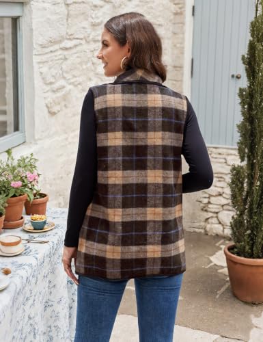 Image of YACUN Women Plaid Vest Lapel Open Front Sleeveless Cardigan