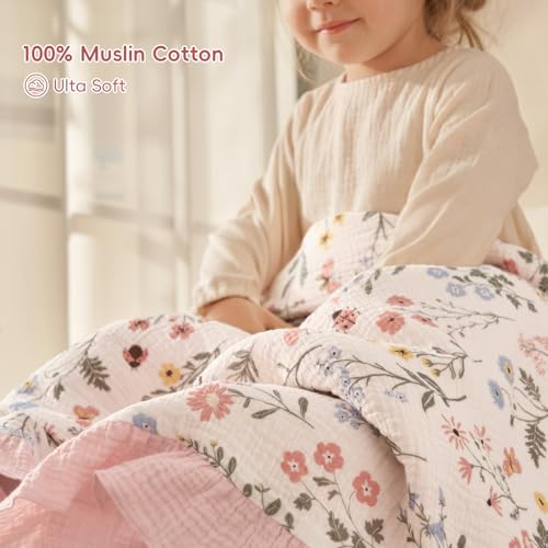 Image of david's kids Flounce Muslin Baby Blanket for Girls Boys, 100% Cotton Soft Crib Swaddle Blankets, Reversible & Breathable Nursery Bedding for Newborns Toddlers, 47 x 47 Inches (Garden)
