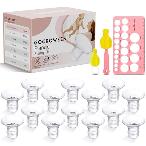 Image of Flange Sizing Kit with 14PCS Flange Inserts 13/15/17/18/19/20/21mm, Nipple Ruler, Cleaning Brush, Flange Insert for 24mm Breast Pump，Flange Sizing Measurement Tool (14PCS 13/15/17/18/19/20/21mm)