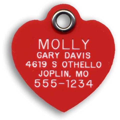 LuckyPet Durable Plastic Pet ID Tag, Outlasts Cheap Aluminum Tags for The Same Price, Custom Engraved, Small Red Heart Cover