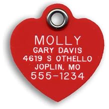 LuckyPet Plastic Pet ID Tags - Dog Personalized IDs - Durable Engraved Name Noiseless Tag - Suitable for Dogs and Cats - Outlasts Most Aluminum Tags - Large, Red Heart