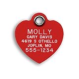 LuckyPet Plastic Pet ID Tags - Dog Personalized IDs - Durable Engraved Name Noiseless Tag - Suitable for Dogs and Cats - Outlasts Most Aluminum Tags - Medium, Red Heart