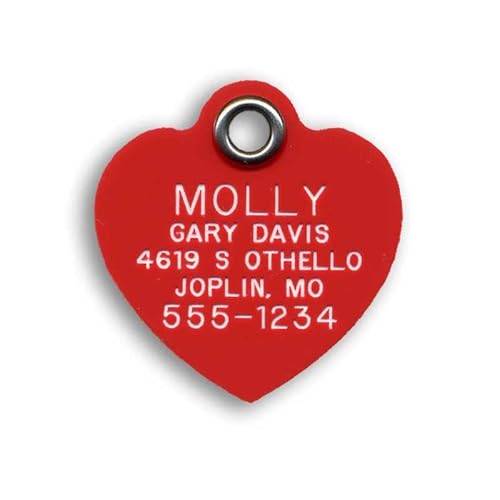 Durable Plastic Pet Id Tag, Outlasts Cheap Aluminum Tags For The Same Price, Custom Engraved, Large Red Heart #TOP3
