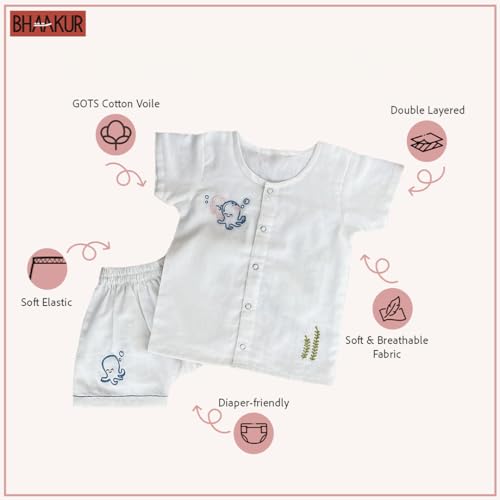 Image of Cotton Jhabla Set for Infants and Toddlers | Snap Buttons Jabla |Soft Mulmul |Breathable and Comfortable | Top with Diaper friendly bottoms