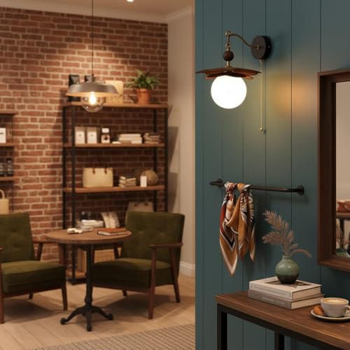 Aplique de pared nórdico E27 con globo de vidrio esmerilado y brazo de madera 8
