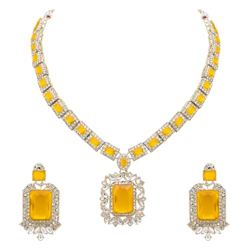 Image of I Jewels Gold Plated Stylish Design Crystal Diamond Necklace & Earrings Jewellery Set for Women