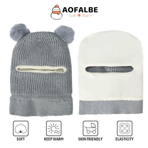 Kids Winter Hat Scarf Set for Baby Girls Boys, Toddler Knit Beanie Hat for Infant with Warm Fleece Lined Pom3