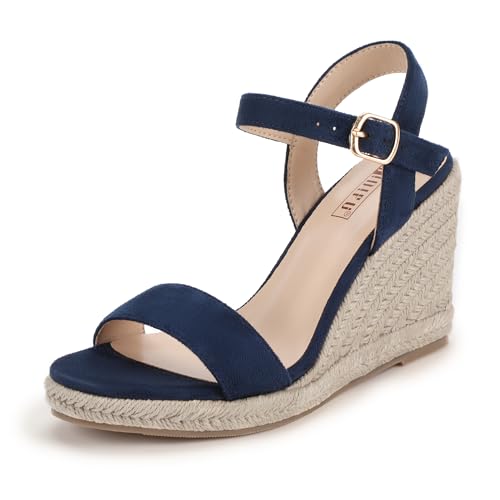 Image of IDIFU IN4 Espadrille Wedge Sandals for Women Open Toe Ankle Strap Platform Wedges Heels Causal Summer Wedge Shoes Comfortable Espadrilles Wedges