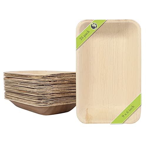 Naturally Chic Palm Leaf Plates - 9x6 Inch Rectangle - Bamboo Like, Eco Friendly, Disposable, Compostable and Biodegradable Plates for Weddings, Parties and Events