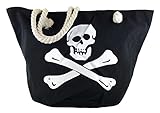  Worldclassca DAMENTASCHE XXL STRANDTASCHE SHOPPER SOMMER TASCHE BADETASCHE SOMMER KORDEL SEIL SCHULTERTASCHE TOTENKOPF SCHWIMMTASCHE VIELE MODELLE & FARBEN (XXL- (54x35) cm, Schwarz-Totenkopf)