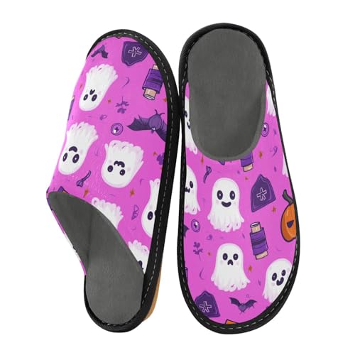 JUNZAN Cute Halloween Ghosts Memory Foam Slippers for Women Men House Slippers for Bedroom Indoor Blue