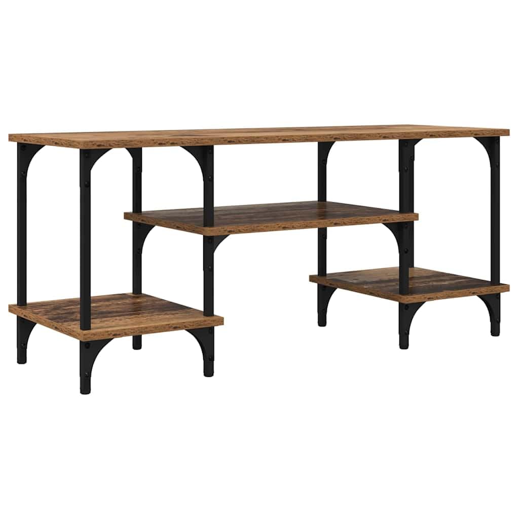 Szafka pod telewizor o wyglądzie starego drewna, 102 x 35 x 45,5 cm, drewno kompozytowe, żelazne nogi, konsola medialna z 4 półkami, uniwersalna podstawka pod telewizor, do salonu, stabilna