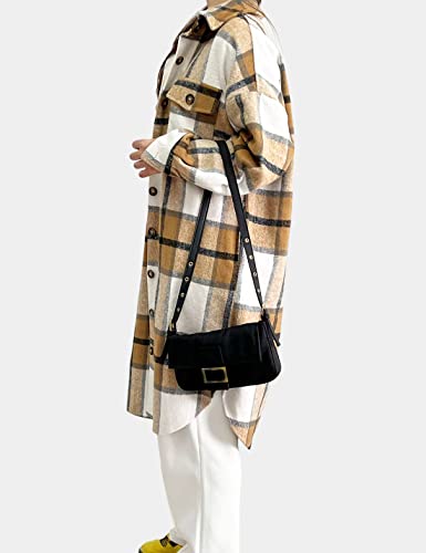 Peaceglad Women's Lounge Lapel Button Up Long Sleeve Plaid Long Shirt Jacket Shacket4