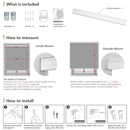 Image of LazBlinds Cordless Cellular Shades, 28'' W x 64'' H, Grey