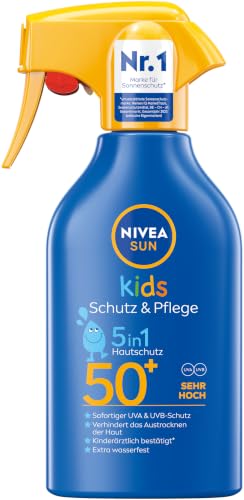 NIVEA SUN Kids Schutz & Pflege 5in1 Hautschutz LSF 50+ Sonnencreme (250 ml), hoher Sonnenschutz mit Bio-Mandelöl… – Ansicht 1