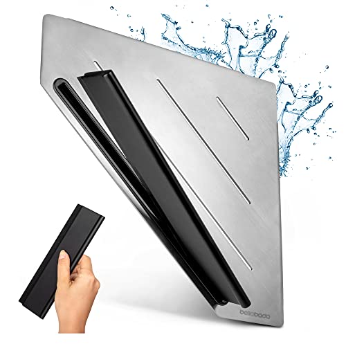 bellabada® 2en1 Tablette douche inox avec raclette douche noire mat/étagère douche design/étagère angle douche inox/porte savon douche inox/étagère d angle douche inox allie design & fonction