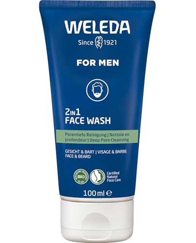WELEDA Bio FOR MEN 2in1 Face Wash – erfrischendes Naturkosmetik Männer Gesichtsreinigung/Bartpflege Waschgel mit Weidenrinde & Süßholzwurzel. Herren Reinigungsgel für Gesicht & Bart (vegan / 100ml)
