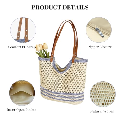 Image of Crochet Beach Bag Summer Woven Tote Bag Crochet Purse for Women handbags Boho Shoulder Bags for Travel Vacation