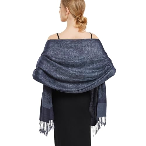 vimate Navy Blue Paisley Pashmina Shawl Scarves-Winter Ladies Pashminas Wraps and Shawls for Evening Formal Dresses(US-Style 1-Navy Blue)