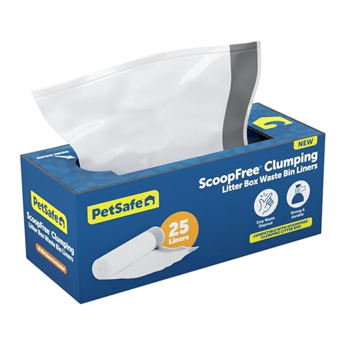 PetSafe ScoopFree Automatic Cat Litter Box Waste Bin Liners – Drawstring Litter Box Liner for ScoopFree Self Cleaning Clumping Litter Box and ScoopFree SmartSpin Litter Box – Easy Cleanup, 25 Count