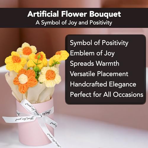 Image of Nostrae by Ekhasa Yellow Cherry Blossom Crochet Flowers Bouquet (Small Size)| Knitted Flowers For Gifting | Woolen Bouquet Perfect For Crochet Gifts | Handmade Bouquets Gift