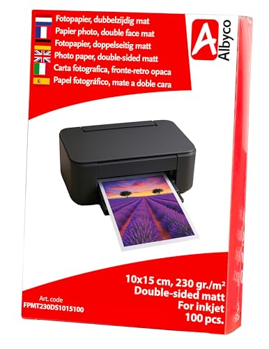 Albyco Fotopapier Inkjet 10x15 cm Matt 230 gr/m², Beidseitig bedruckbar, verpackt pro 100 Blatt