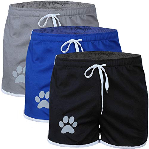 ZOXO Men's 3 Pack Running Workout Shorts Mesh Bodybuilding Gym Fitness Fitted Training Shorts with Pockets Black, Blue, Grey, Large