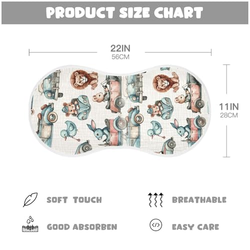 Muslin Baby Burp Cloths, Car and Animals Cotton Soft Burp Cloths for Newborns​​, Extra Absorbent Burp Cloths 1-Pack​​, 22 x 11 Inch4