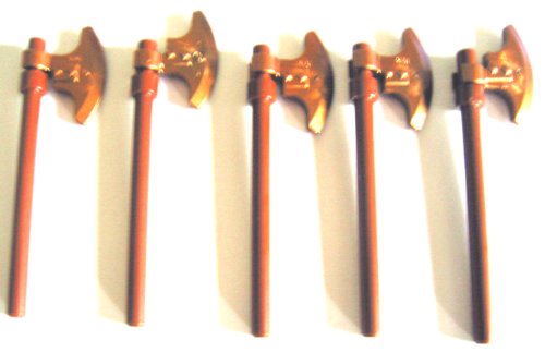 Lego, 5 asce da battaglia molto rare Castle, colore: marrone, in rame, ad esempio, per i cavalieri della fortezza, modello: 63965 e 53705 (versione tedesca)