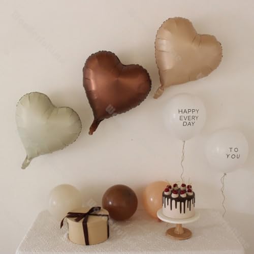 Image of Atpata Funky Boho Theme Foil Balloons - White Sand, Nude Cream, Tan Brown Caramel Shades - Stars and Hearts Shape - for Weddings, Birthdays, Baby Showers, and Party Decorations (9pcs, Hearts)
