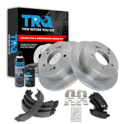 Image of TRQ Rear Brake Pad & Rotor Kit, with Chemical Kit Parking Brake Shoe Set Ceramic Compatible with 2009-2010 Hyundai Sonata
