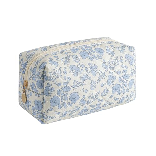 Gleyemor Small Quilted Makeup Bag for Women, Cute Floral Bow Cosmetic Bag, Emergency Bag Travel...