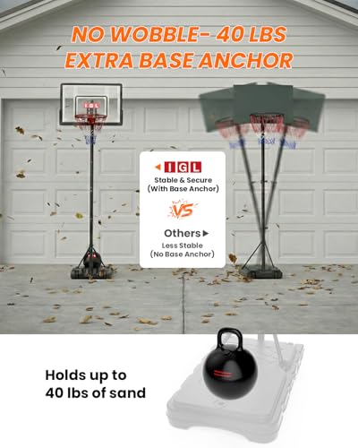 Image of IGL Kids Basketball Hoop Outdoor | 4-8.5ft Adjustable Height | 33 inch Shatterproof Backboard | Fillable Base & Extra Anchor | Portable Goal w /Wheels for Backyard Driveway