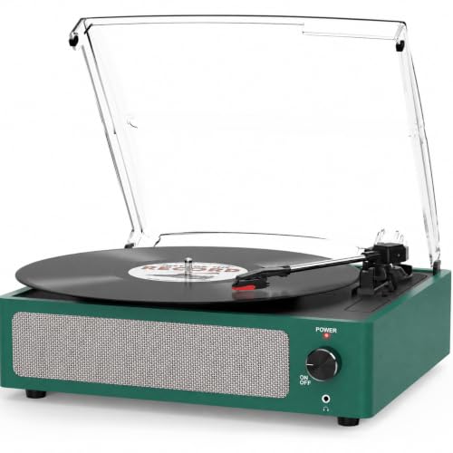 Image of Vinyl Record Player with Speakers Belt-Driven Turntable, Emerald Green