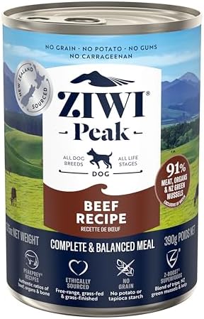 ZIWI Peak Canned Wet Dog Food – All Natural, High Protein, Grain Free, Limited Ingredient, with Superfoods (Beef, Case of 12, 13.75oz Cans)