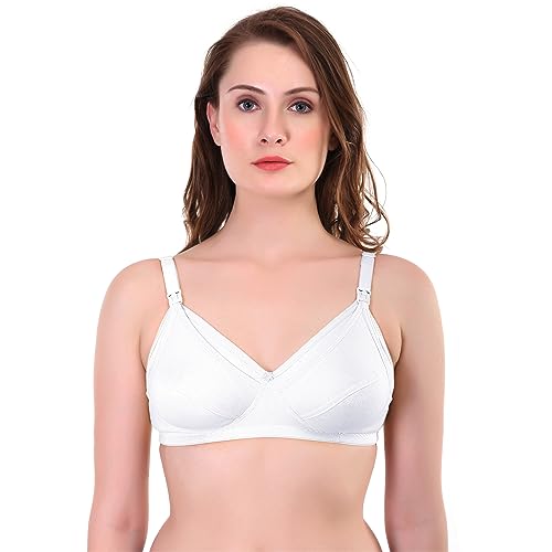 Image of Women Maternity Non Padded Bra - Made of Pure Cotton Full Coverage Non Wired Seamless Pushup Soft Cup for T-Shirt Saree Dress Sports Garment for Daily Use Everyday