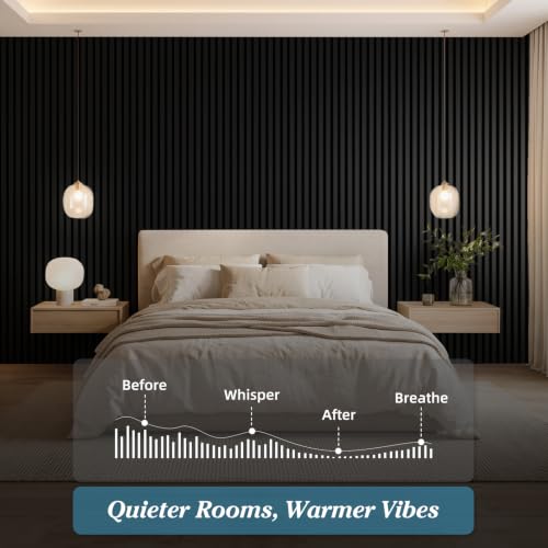 Image of Art3d 6-Piece Wood Acoustic Panels for Noise Reduction, 3D Textured Wall Paneling for Living Room Bedroom TV Background Interior Decor, Blackwood