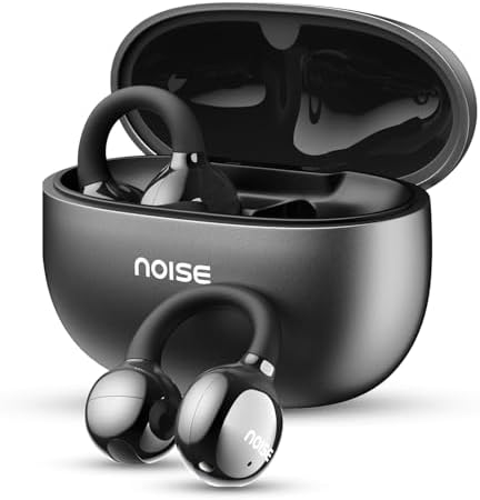 Noise Air Clips Wireless Open Ear Earbuds with Chrome Finish, AirWave™ Technology,Up-to 40H Playtime, Dual Device Pairing, Quad Mic with ENC,12mm Driver,BTv5.4 (Pearl Black)