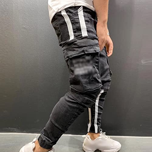 Maiyifu-GJ Men's Multi Pockets Ripped Jeans Destroyed Skinny Denim Pencil Pants Side Stripe Slim Jean Trousers with Holes2