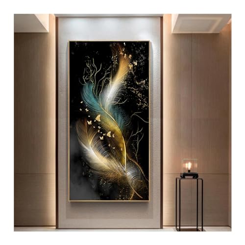 Impression peinture affiche nordique plumes sur fond noir pour décoration murale maison