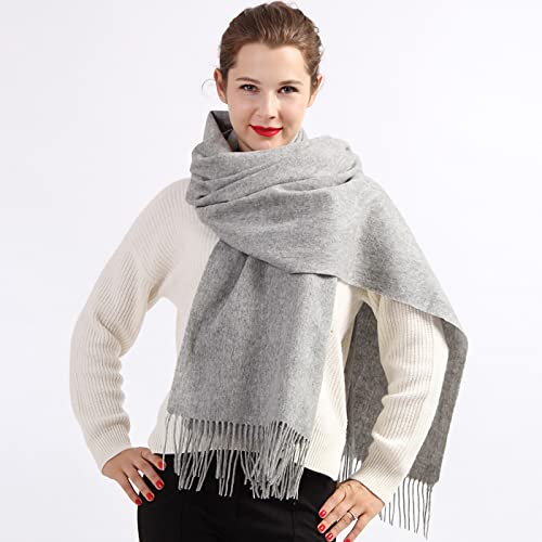 Inte Ive Care 100% Pure Cashmere Scarf With Fringed Edges, Super Large Size For Men And Women,Warm & Soft,Colors Available In Solid/Plaid (Solid Color&Light Gray) #TOP5