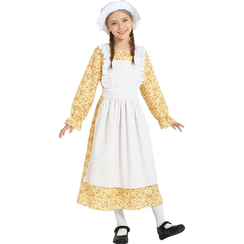 Vestido colonial para niña con delantal y gorro miniatura 1