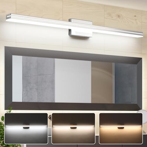 Image of SineRise LED Modern Bathroom Vanity Light Bar (48-Inch, 3000K /4000K /6000K), Chrome Dimmable Modern Acrylic Bathroom Wall Lighting Fixtures Over Mirror