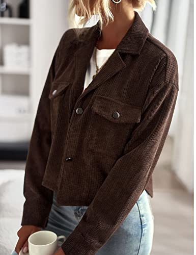 Kwoki Women's Corduroy Jackets Casual Long Sleeve Button Down Shirt Jacket Shacket Fashion Trendy Blazer Tops with Pockets4