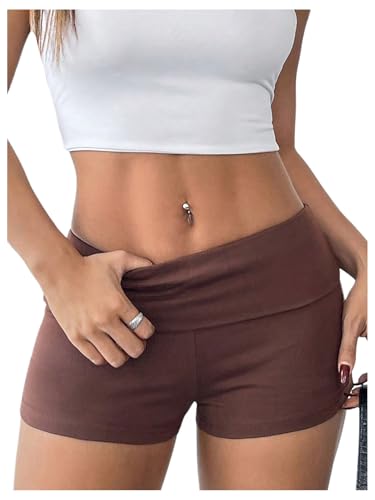 SOLY HUX Women's Low Elastic Waist Micro Shorts Fold Over Skinny Athletic Workout Shorts